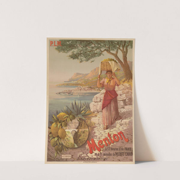 P.L.M. Paris-Lyon-Méditerrannée Menton à 17 heures 1,2 de Paris et à 11 minutes de Monte-Carlo (1898) by Frederic Hugo d’ Alési