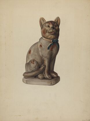 Pa. German Chalkware Cat with Mouse