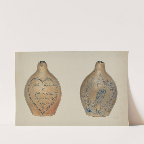 Pa. German Stoneware Flask by V.L. Vance