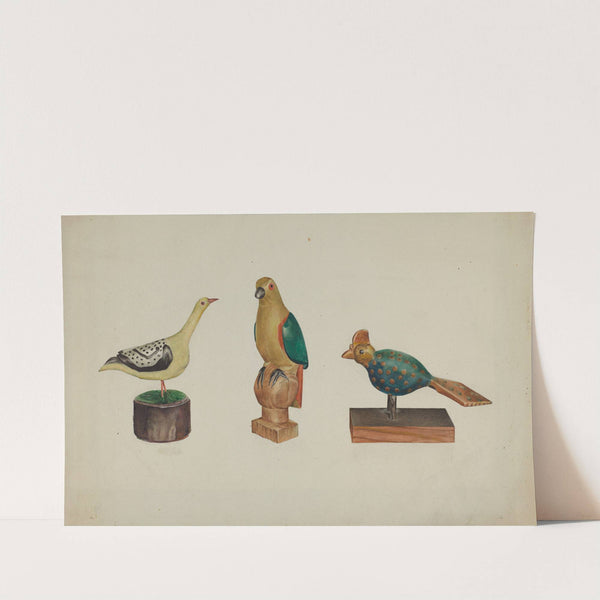 Pa. German Three Carved and Painted Birds by Victor F. Muollo