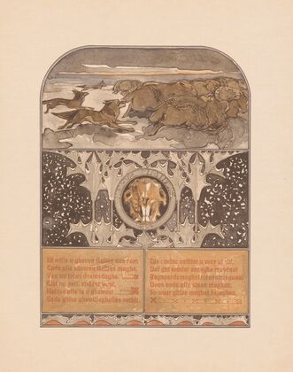 Pack of wolves hunting sheep (1910)