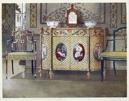 Painted commode and chairs — size preview