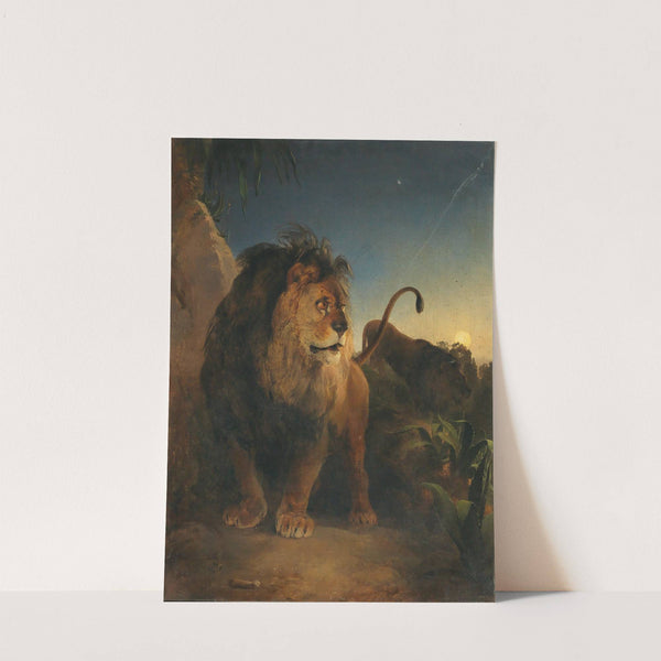 Pair of Lions on a Moonlit Night by Johann Fischbach