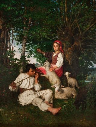 Pair of shepherds in the forest – Idyll