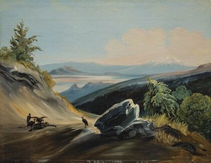 Paisaje de sendero con el Iztaccíhuatl en la lejanía