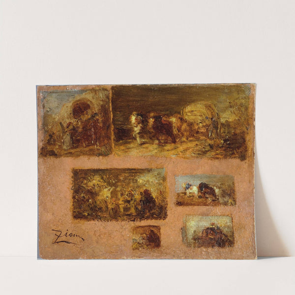 Panneau de six études de chariot (1843-1844) by Félix Ziem