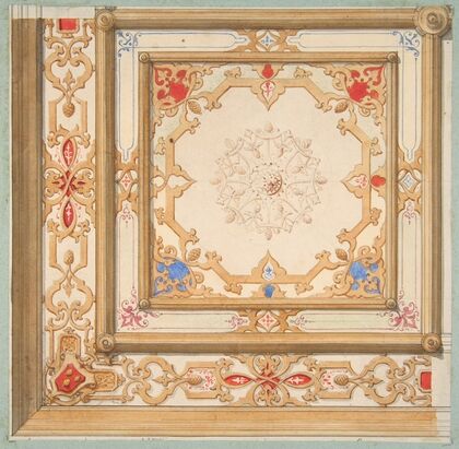 Partial design for a ceiling painted in strapwork and pine cone motifs (19th Century)