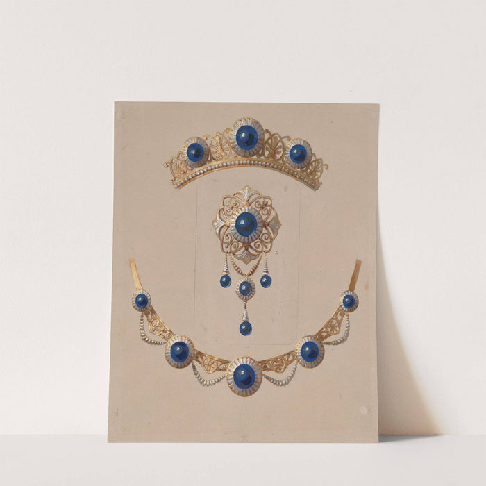 Parure of diadem, brooch and necklace with lapis lazuli and enamel by Alexis Falize