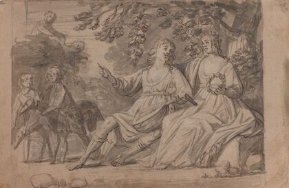 Pastoral scene of a man and a woman