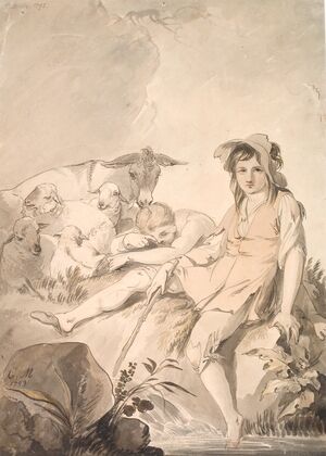 Pastoral scene with two children and animals