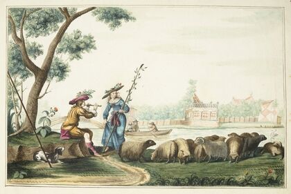 Pastorale voorstelling aan een rivier