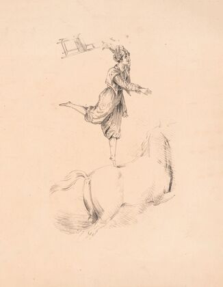 Paul of Franconi’s circus, standing on one leg on the bare back of a horse (1823)