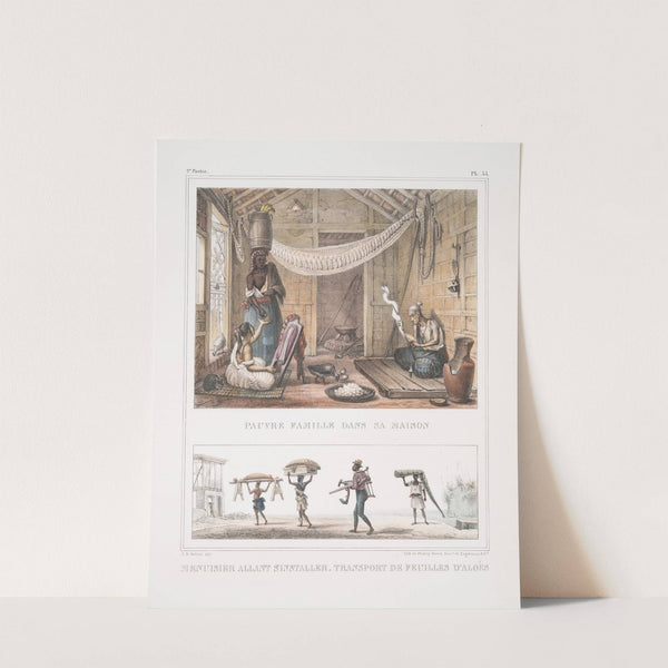 Pauvre famille dans sa maison; Menuisier allant s&#039;installer. Transport de feuilles d&#039;aloès by Jean Baptiste Debret