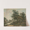 Paysage arboré avec figures et maisons au bord du rivage by Jacob van Strij
