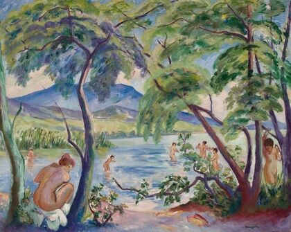 Paysage aux baigneuses, Colombier