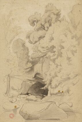 Paysage avec grotte