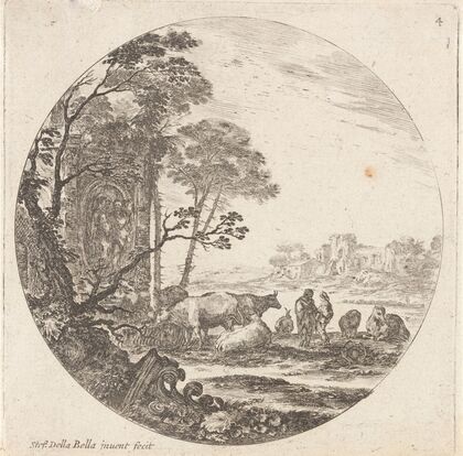 Paysage avec un chapiteau corinthien, sur le devant, par terre