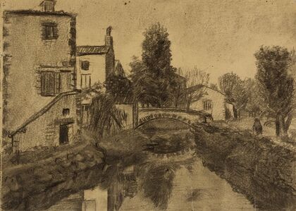 Paysage champêtre avec un petit pont