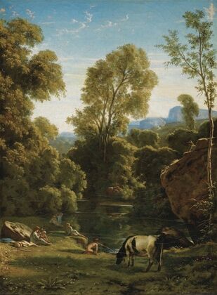 Paysage classique avec personnages prÃ¨s d’un lac