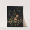 Peaches, grapes and plums with a dragonfly, snail, caterpillar, butterfly and other insects on a stone ledge by Rachel Ruysch