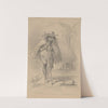 Peasant carrying staff, wearing large hat and short cape, thatch hut in background by Felix Octavius Carr Darley
