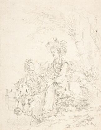 Peasant Girl Riding an Ox with Companions