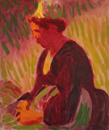 Peasant woman seated outdoors