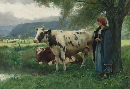 Peasant woman with cows