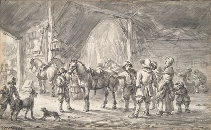 Peasants and Horses in a Stable