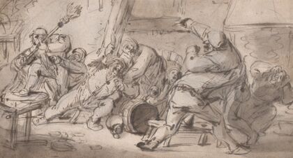 Peasants fighting in an inn mid
