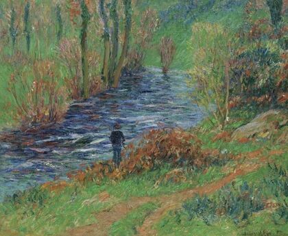 Pêcheur Au Bord De La Rivière