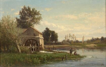 Pêcheurs devant un moulin (1864)