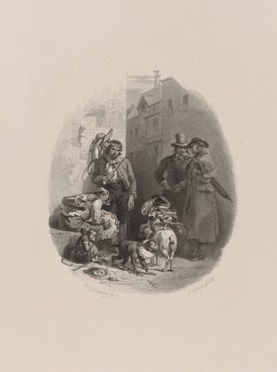 Pedestrians near street musicians with monkeys — size preview