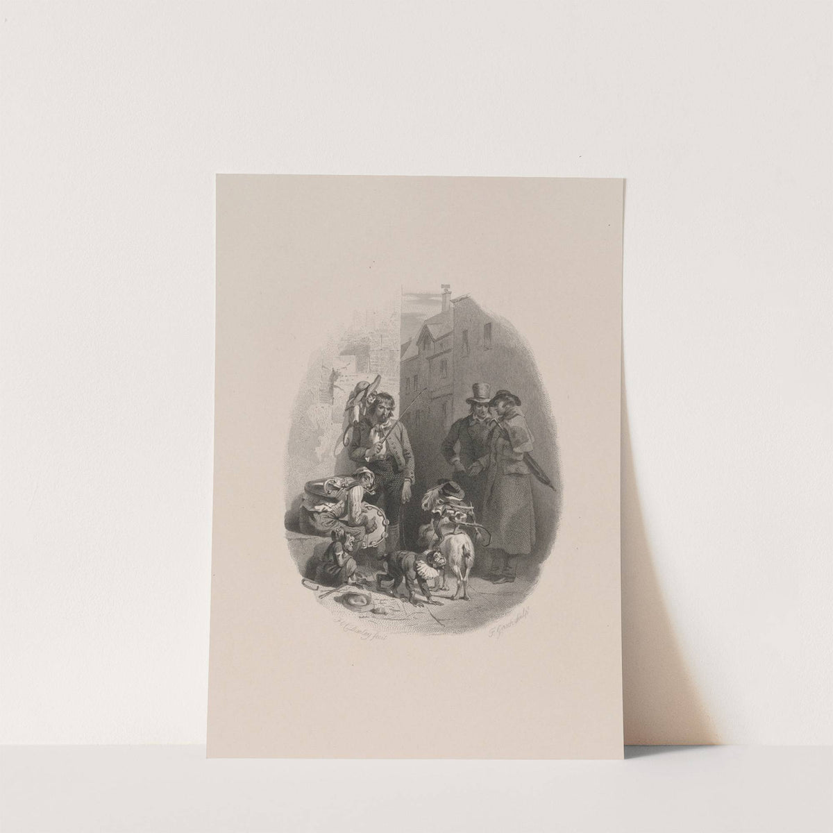 Pedestrians near street musicians with monkeys by Felix Octavius Carr Darley