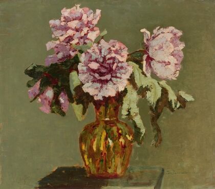 Peonies and small yellow flower-vase (1932)
