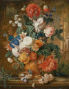 Peonies, Roses, Carnations, An Iris, Anemones, Auricula And Other Flowers In A Terracotta Vase