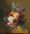 Peonies, Tulips, Roses, Irises and other Flowers with Fruit and a Bird’s Nest on a Marble Ledge