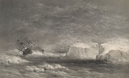 Perilous position of H.M.S. Assistance and Pioneer, on the evening of the 12th of October, 1853.—Disaster Bay — size preview