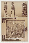 Perroquets, aigle, bois sculpté. Cygnes et iris, porte en bois sculpté.