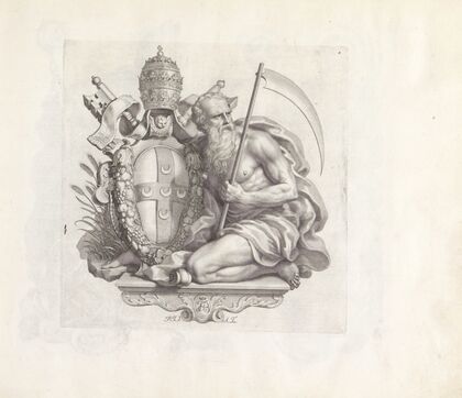 Personificatie van het Latijnse rijk met het pauselijk wapen (1673-1743)