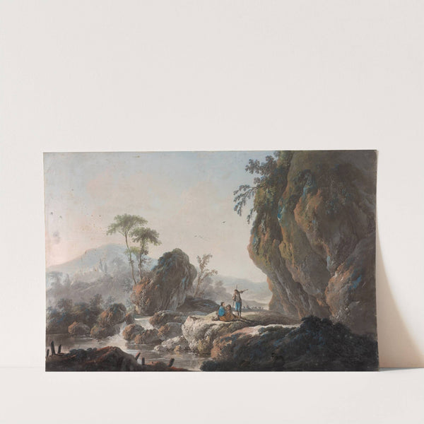 Personnages se reposant dans des paysages de cascade by Jean Pillement