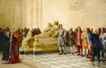 Peter the Great visiting Cardinal Richelieu’s tomb in the Sorbonne, 1717
