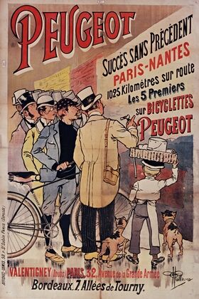 Peugeot succès sans précédent Paris Nantes 1025 kilomètres sur route, les 5 premiers sur bicyclette Peugeot (1895)