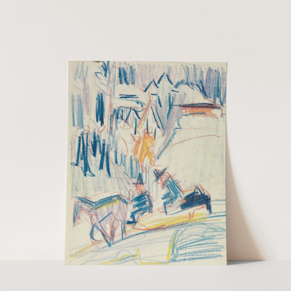 Pferdeschlitten mit zwei Männern im Hochgebirge (1922-1923) by Ernst Ludwig Kirchner