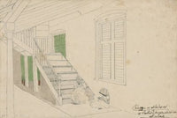 Piazza & stairs at 4 paths, 2 negro children at work, Jamaica