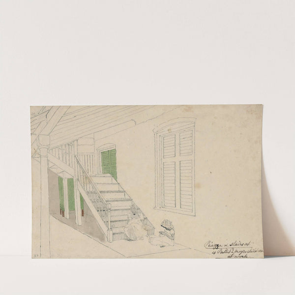 Piazza &amp; stairs at 4 paths, 2 negro children at work, Jamaica by William Berryman