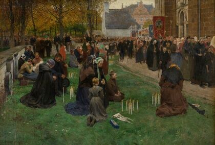 Pilgrims Moving Around the Church