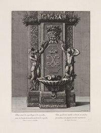 Pillar decorated with shells and stones, with a marble massin in the shape of a cockleshell (1673)