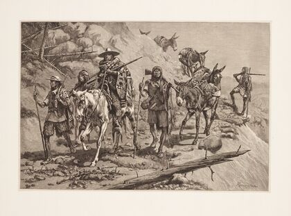 Pima Indians convoying a silver train in Mexico (1887)