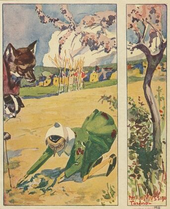 Pinocchio finds the fox and the cat again, and goes with them to sow the gold pieces in the Field of Wonders.